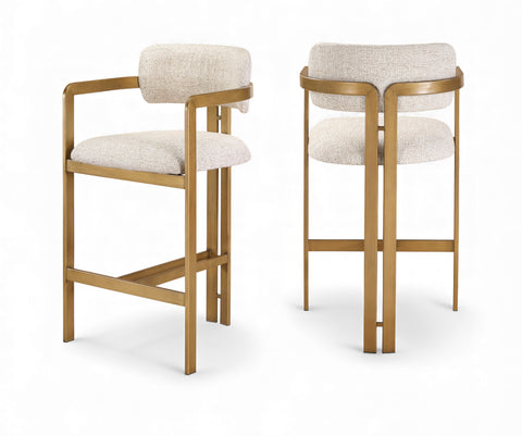 Veda Beige Linen Textured Fabric Upholstered Counter Stool, 1 Piece