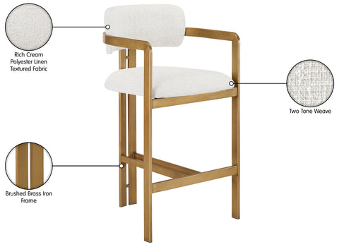 Veda Cream Linen Textured Fabric Upholstered Counter Stool, 1 Piece