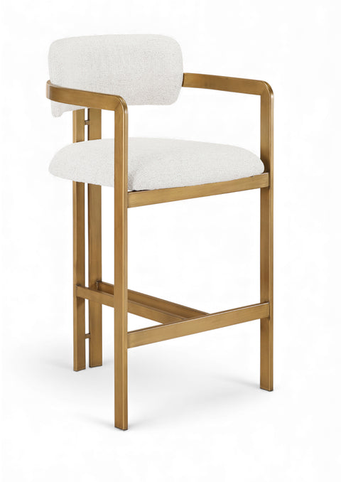Veda Cream Linen Textured Fabric Upholstered Counter Stool, 1 Piece