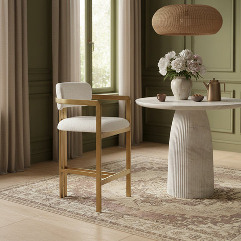 Veda Cream Linen Textured Fabric Upholstered Counter Stool, 1 Piece