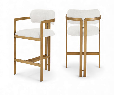 Veda Cream Linen Textured Fabric Upholstered Counter Stool, 1 Piece