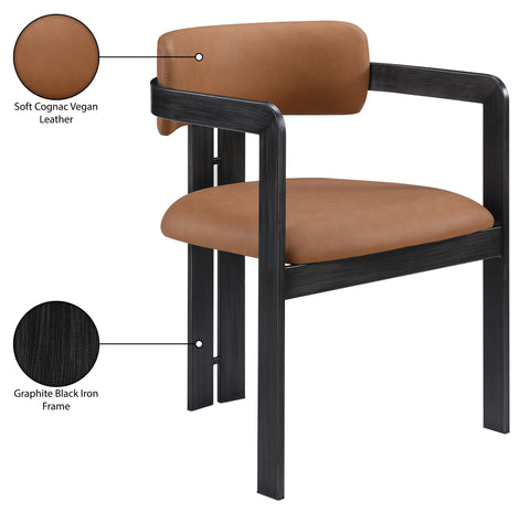 Veda Cognac Vegan Leather Upholstered Dining Chair, 2-Piece (Style 3)