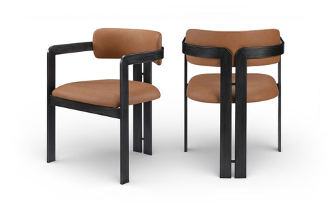 Veda Cognac Vegan Leather Upholstered Dining Chair, 2-Piece (Style 3)