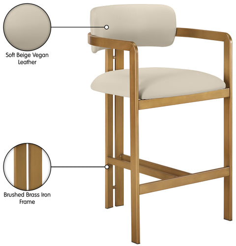 Veda Beige Vegan Leather Upholstered Counter Stool, 1 Piece