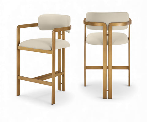 Veda Beige Vegan Leather Upholstered Counter Stool, 1 Piece
