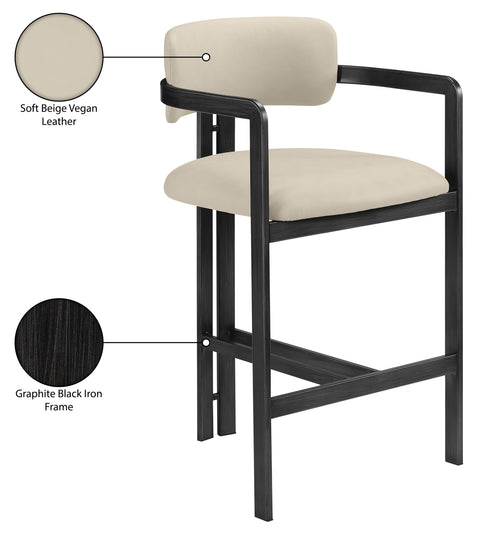 Veda Beige Vegan Leather Upholstered Counter Stool, 1 Piece (Style 2)