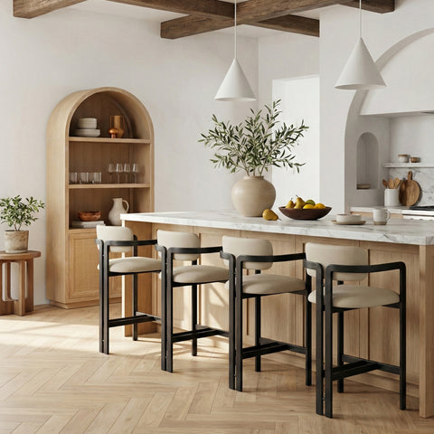 Veda Beige Vegan Leather Upholstered Counter Stool, 1 Piece (Style 2)