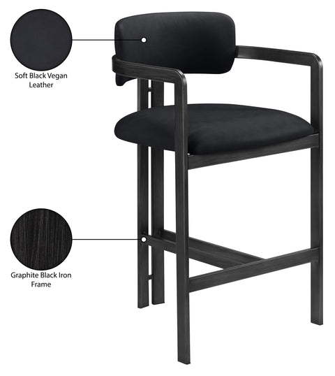 Veda Black Vegan Leather Upholstered Counter Stool, 1 Piece (Style 3)