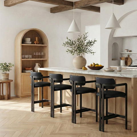 Veda Black Vegan Leather Upholstered Counter Stool, 1 Piece (Style 3)