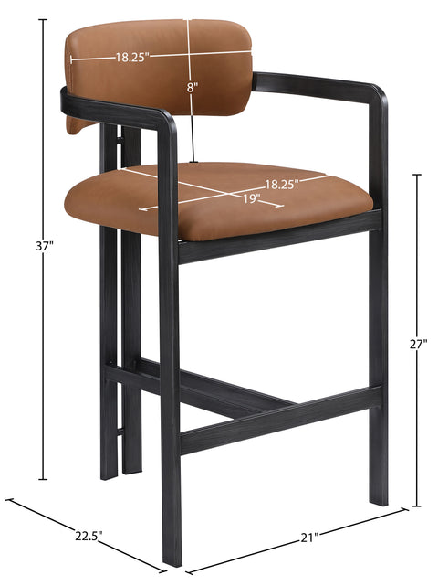 Veda Cognac Vegan Leather Upholstered Counter Stool, 1 Piece (Style 3)