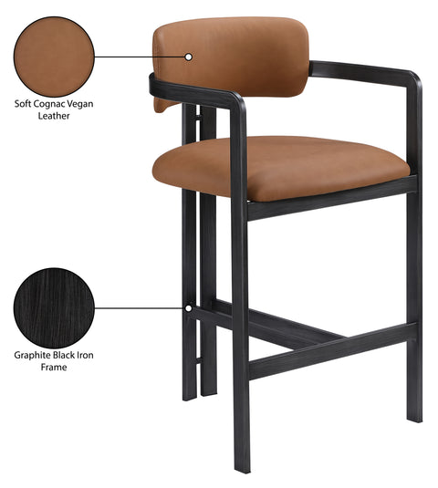 Veda Cognac Vegan Leather Upholstered Counter Stool, 1 Piece (Style 3)