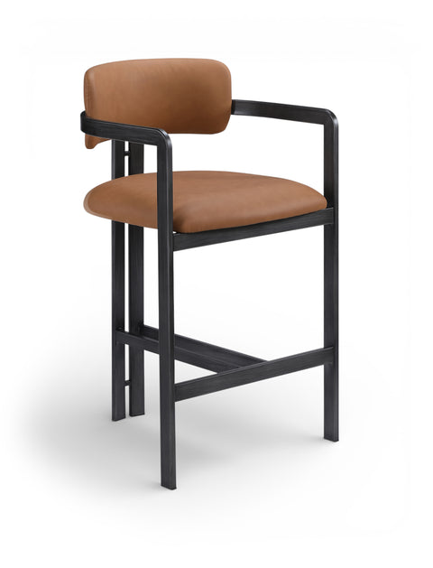 Veda Cognac Vegan Leather Upholstered Counter Stool, 1 Piece (Style 3)