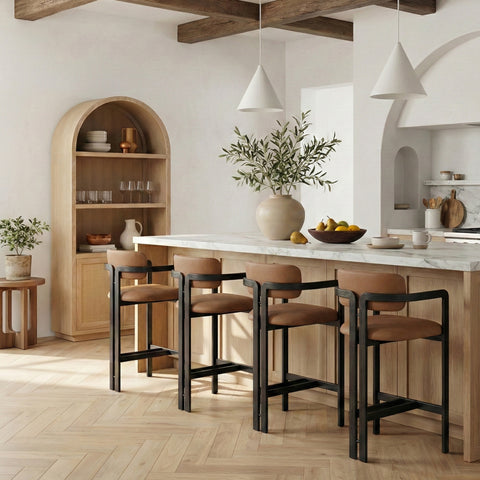 Veda Cognac Vegan Leather Upholstered Counter Stool, 1 Piece (Style 3)