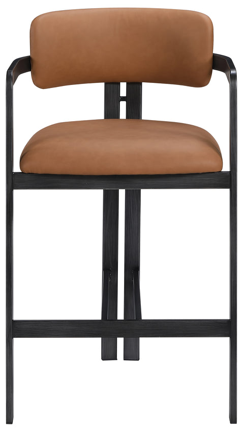 Veda Cognac Vegan Leather Upholstered Counter Stool, 1 Piece (Style 3)