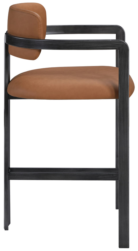 Veda Cognac Vegan Leather Upholstered Counter Stool, 1 Piece (Style 3)