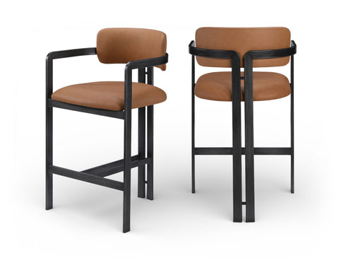 Veda Cognac Vegan Leather Upholstered Counter Stool, 1 Piece (Style 3)