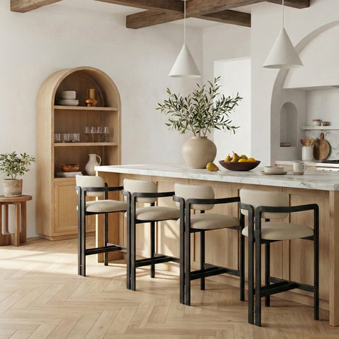 Veda Cream Vegan Leather Upholstered Counter Stool, 1 Piece (Style 5)