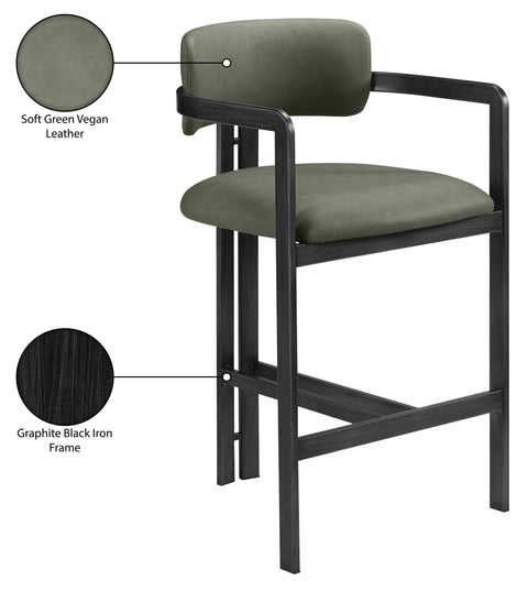 Veda Green Vegan Leather Upholstered Counter Stool, 1 Piece