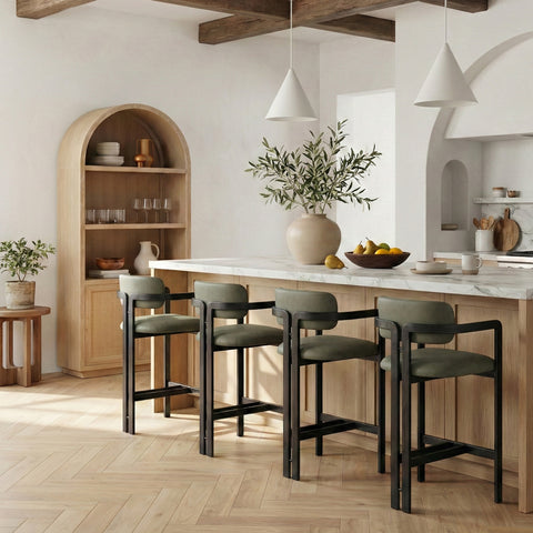 Veda Green Vegan Leather Upholstered Counter Stool, 1 Piece