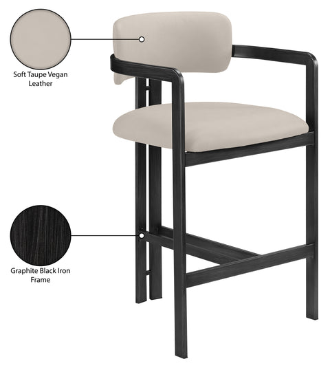 Veda Taupe Vegan Leather Upholstered Counter Stool, 1 Piece