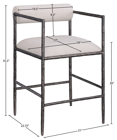 Hadley Beige Linen Textured Fabric Upholstered Counter Stool, 2-Piece