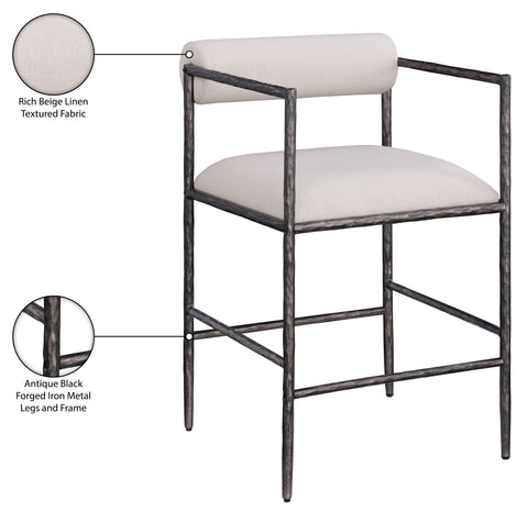 Hadley Beige Linen Textured Fabric Upholstered Counter Stool, 2-Piece