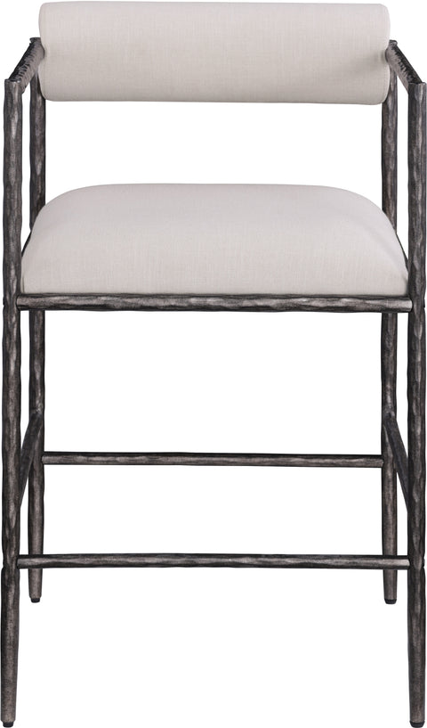 Hadley Beige Linen Textured Fabric Upholstered Counter Stool, 2-Piece
