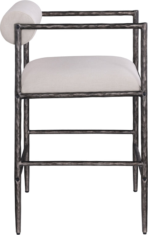 Hadley Beige Linen Textured Fabric Upholstered Counter Stool, 2-Piece