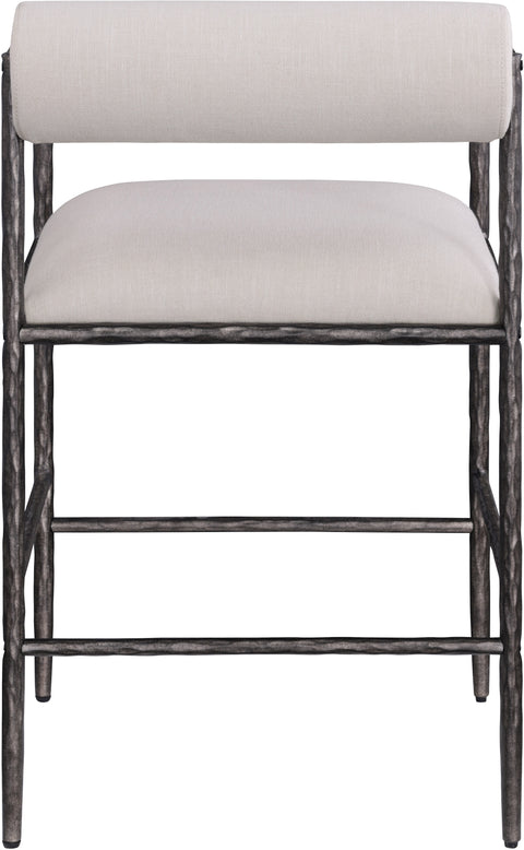 Hadley Beige Linen Textured Fabric Upholstered Counter Stool, 2-Piece