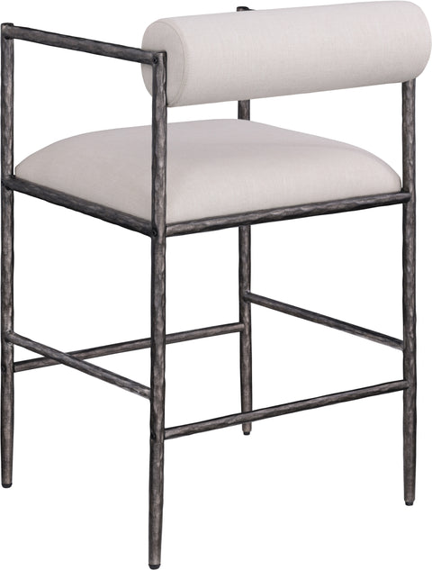 Hadley Beige Linen Textured Fabric Upholstered Counter Stool, 2-Piece