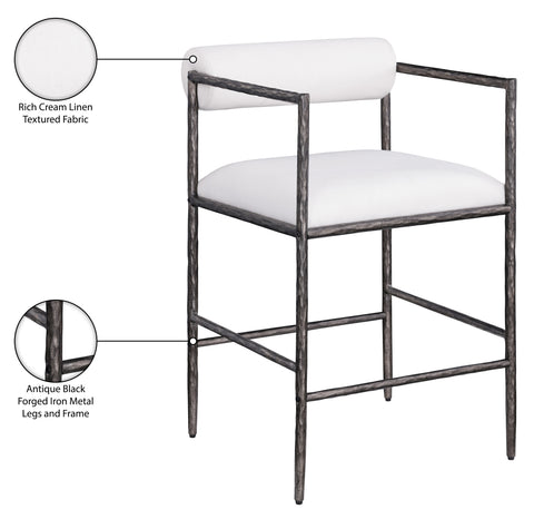 Hadley Cream Linen Textured Fabric Upholstered Counter Stool, 2-Piece