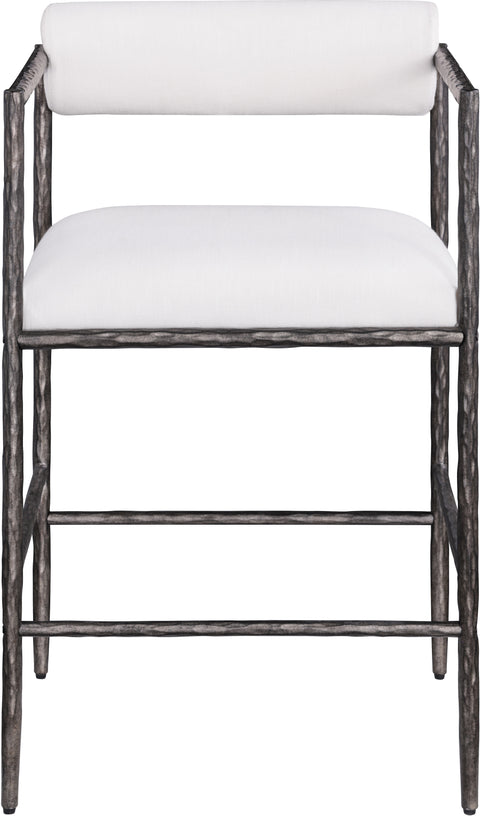 Hadley Cream Linen Textured Fabric Upholstered Counter Stool, 2-Piece
