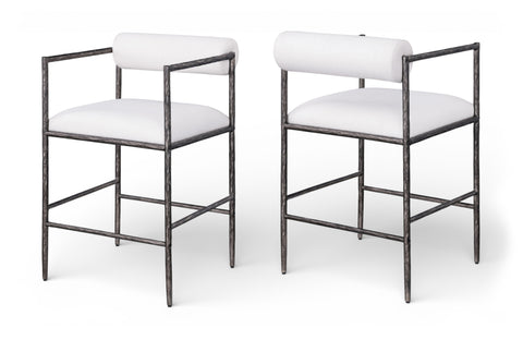 Hadley Cream Linen Textured Fabric Upholstered Counter Stool, 2-Piece