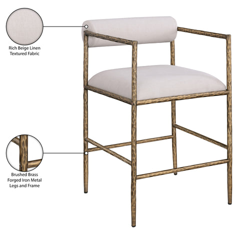 Hadley Beige Linen Textured Fabric Upholstered Counter Stool, 2-Piece (Style 2)