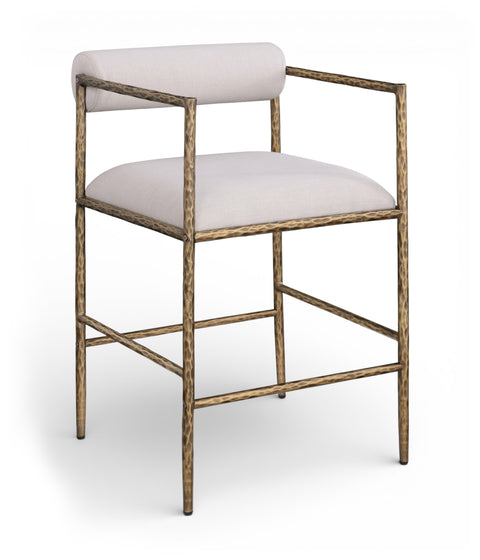 Hadley Beige Linen Textured Fabric Upholstered Counter Stool, 2-Piece (Style 2)