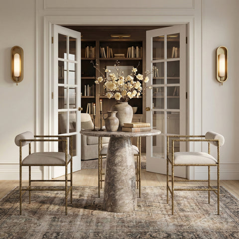 Hadley Beige Linen Textured Fabric Upholstered Counter Stool, 2-Piece (Style 2)