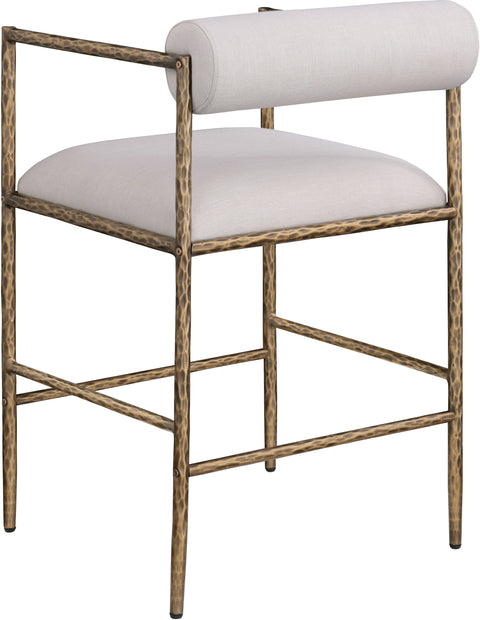 Hadley Beige Linen Textured Fabric Upholstered Counter Stool, 2-Piece (Style 2)