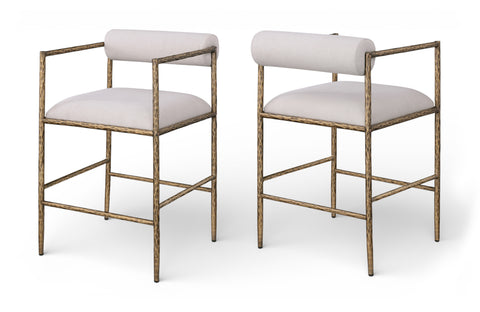 Hadley Beige Linen Textured Fabric Upholstered Counter Stool, 2-Piece (Style 2)