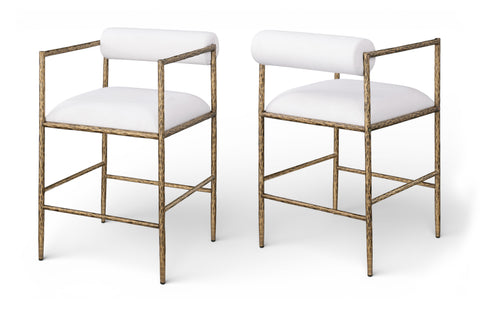 Hadley Cream Linen Textured Fabric Upholstered Counter Stool, 2-Piece (Style 2)