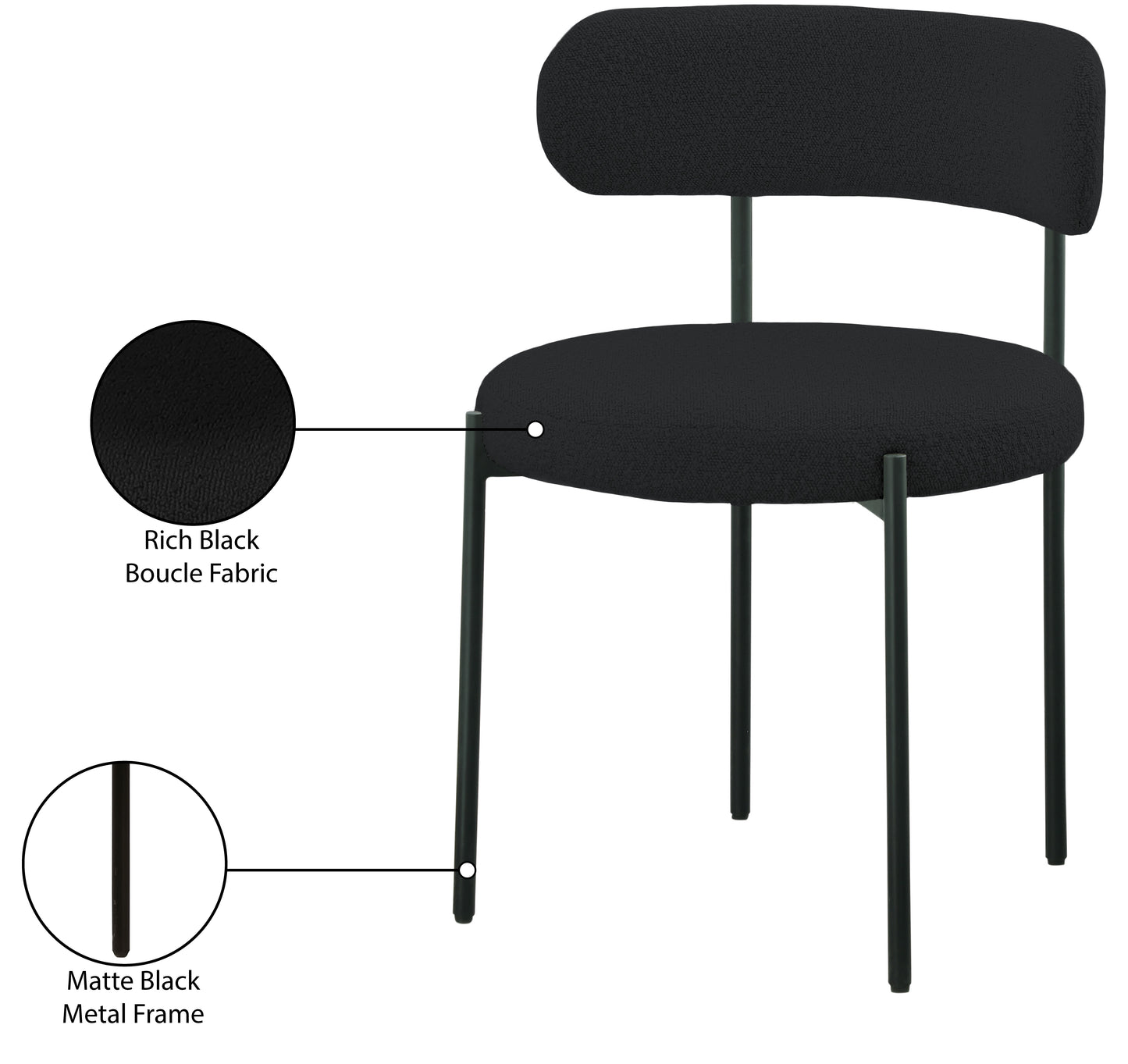 cylinder black boucle fabric dining chair c