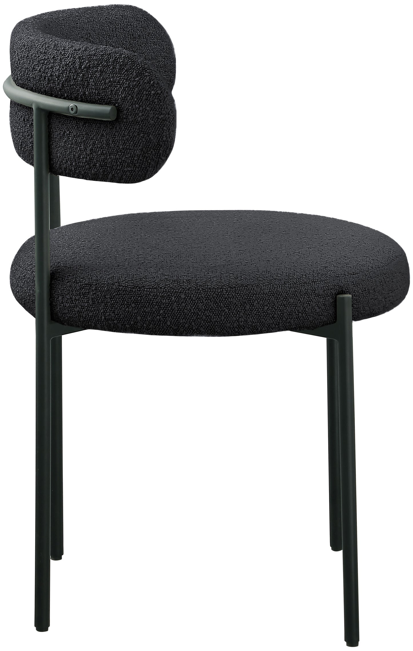 cylinder black boucle fabric dining chair c