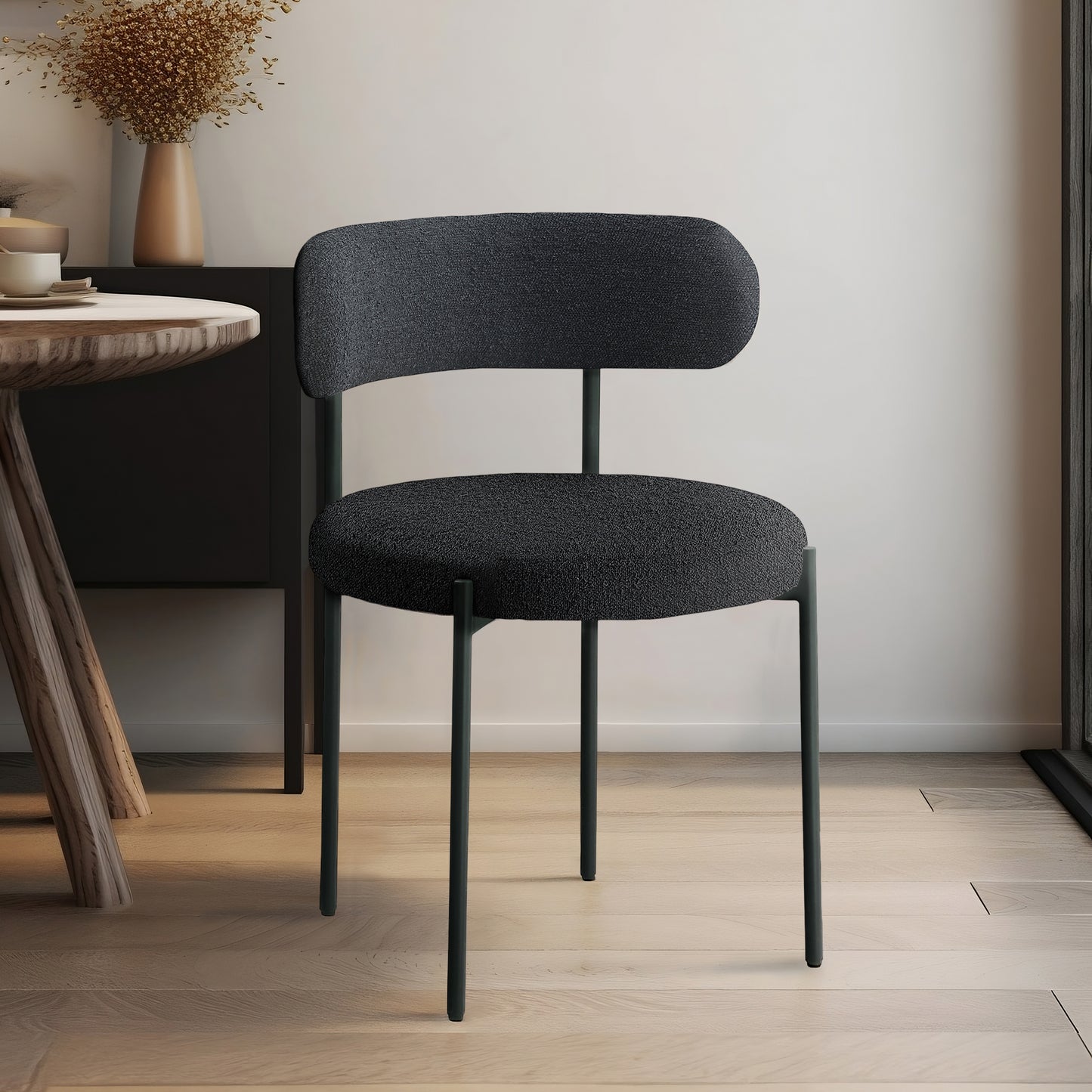 cylinder black boucle fabric dining chair c