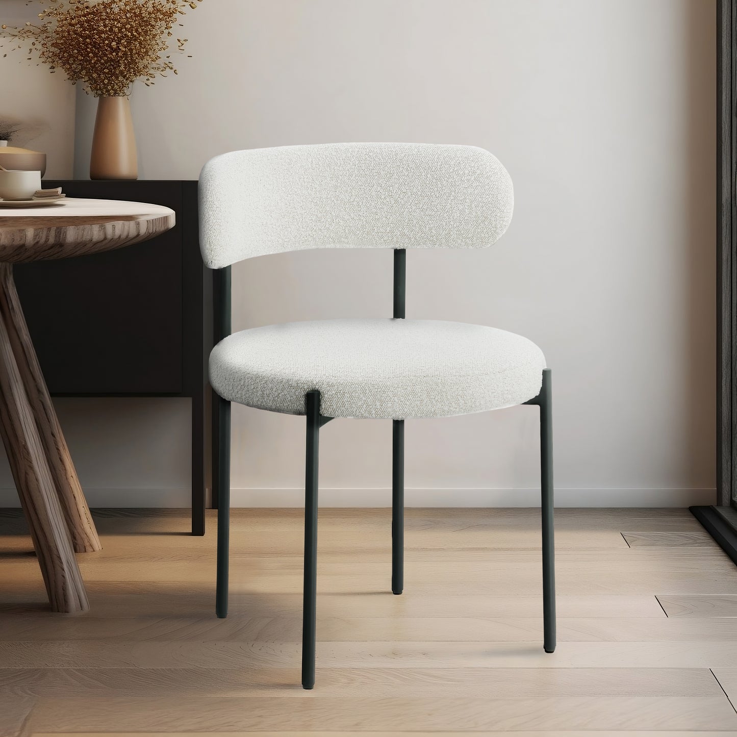 cylinder cream boucle fabric dining chair c