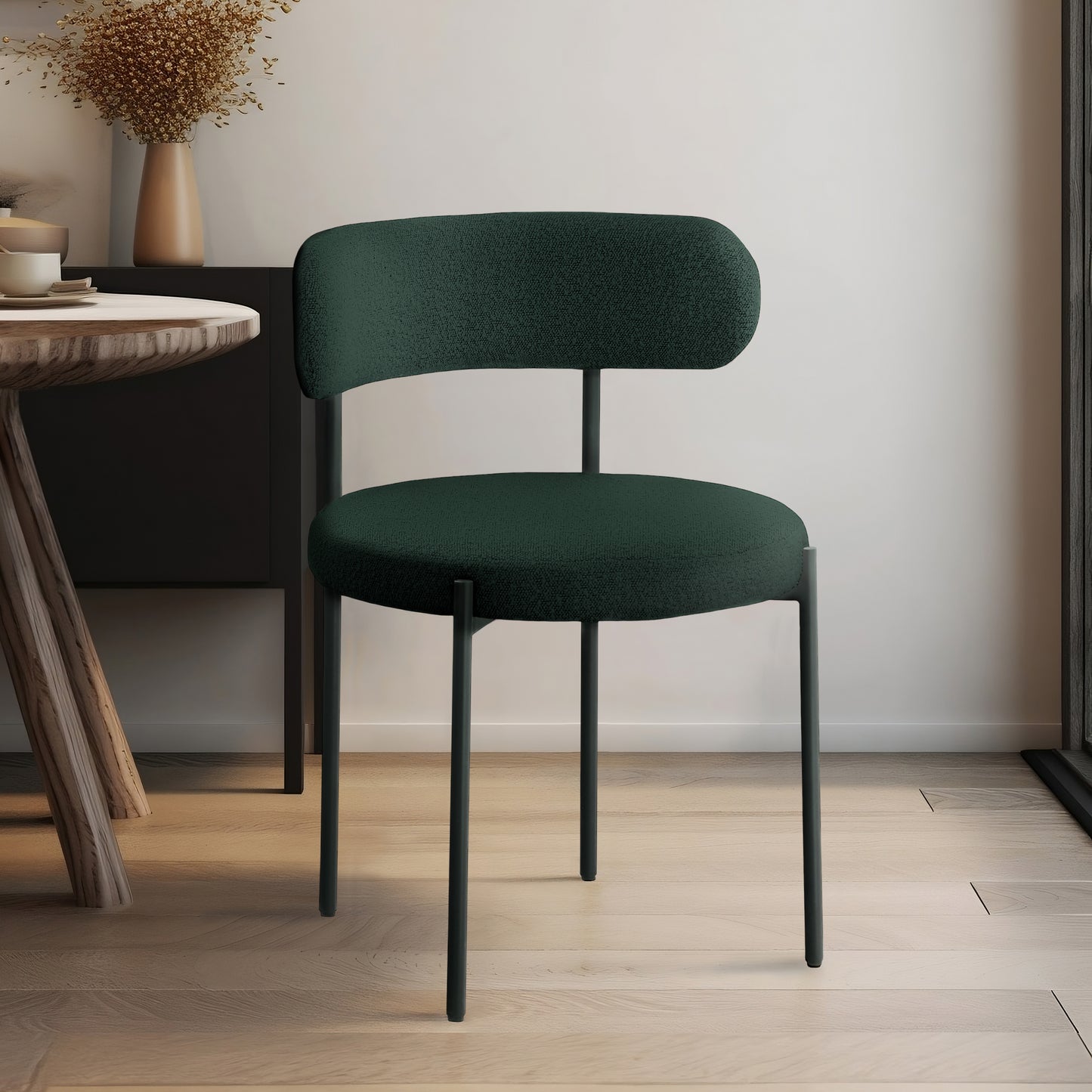 cylinder green boucle fabric dining chair c