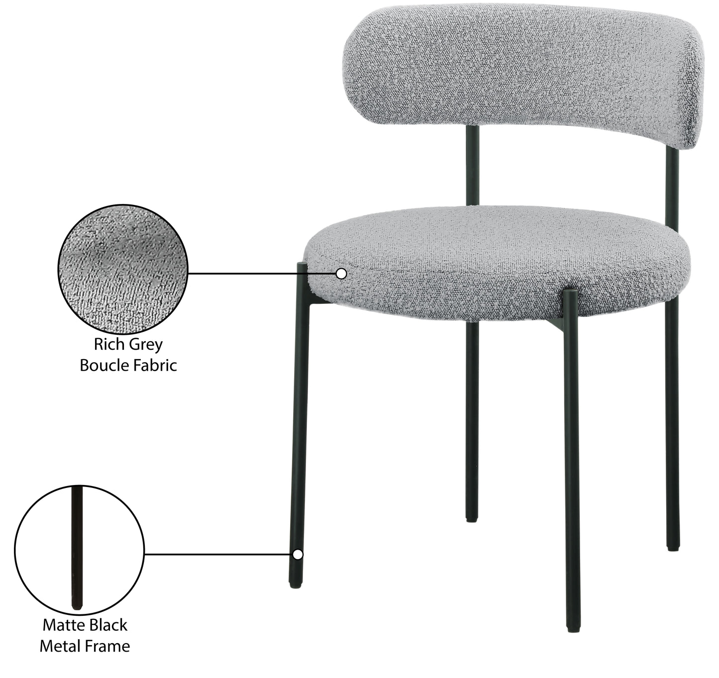 cylinder grey boucle fabric dining chair c