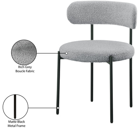 Cylinder Grey Boucle Fabric Dining Chair C