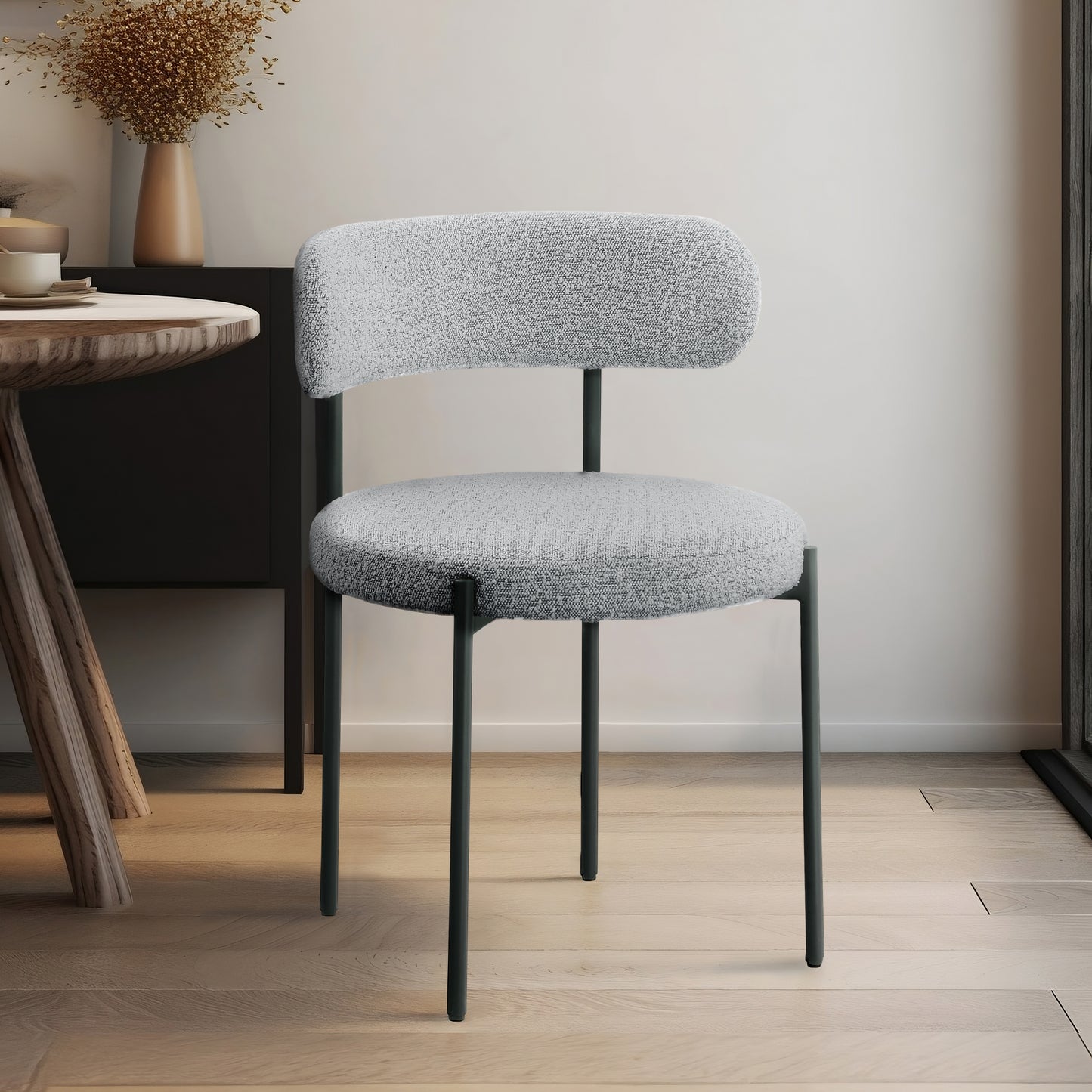 cylinder grey boucle fabric dining chair c