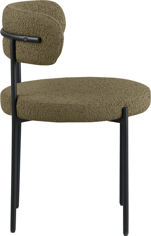 Cylinder Olive Green Boucle Fabric Dining Chair C