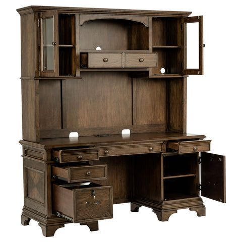 Pedro 66-inch 5-drawer Credenza with Hutch Burnished OakBurnished Oak