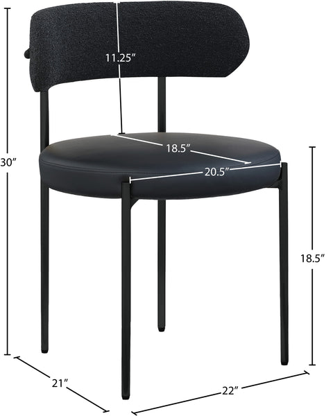 Cylinder Black Faux Leather and Boucle Fabric Dining Chair C